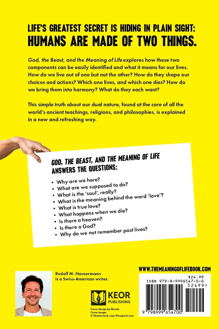 Back cover of God, the Beast, and the Meaning of Life